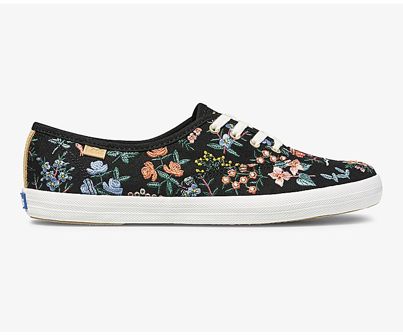 Keds Women's X Rifle Paper Co Champion Wildflower Embroidered Black Lace Up Shoes - YL2738691